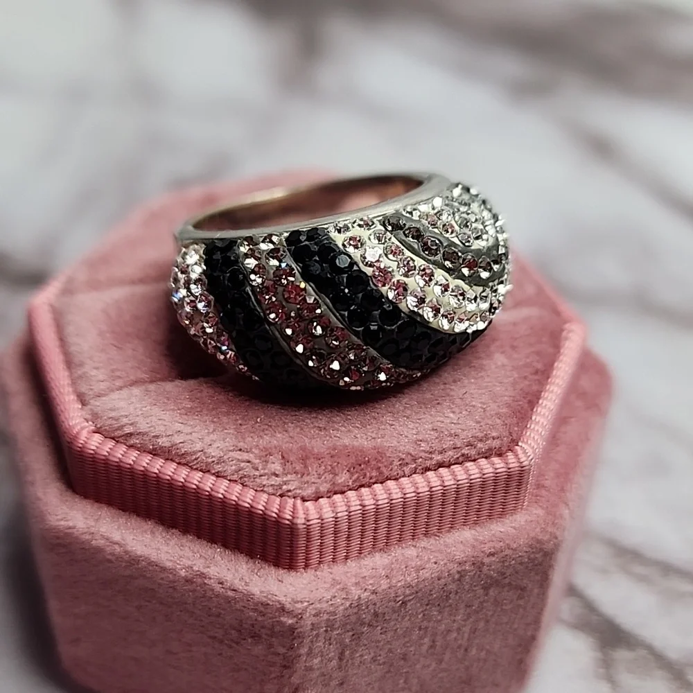 Sterling silver Swarovski crystals spiral ring